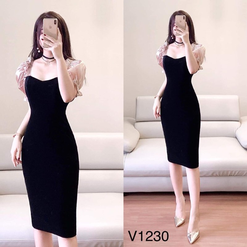 [ xả kho ] MiD Đầm dự tiệc dáng ôm phối tay điệu thiết kế V1230 Mie Design kèm ảnh thật