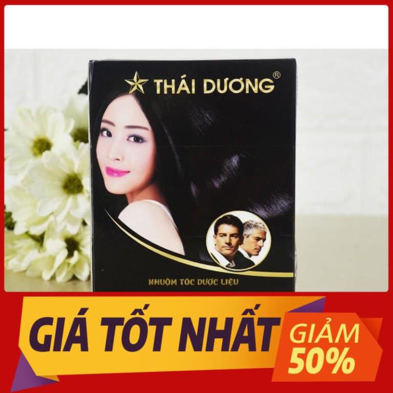 Sale manh Bột nhuộm tóc dược liệu màu đen Sao Thái Dương hộp 5 gói