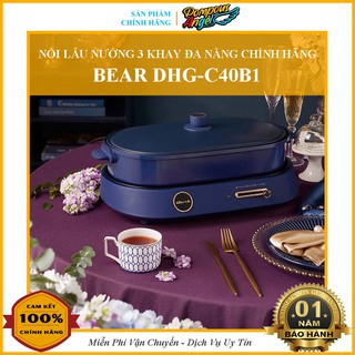 [Sẵn+Chính Hãng]Bếp lẩu nướng đa năng tháo rời BEAR DHG-C40B1 màu xanh công suất 1600w 3 khay cao cấp bảo hành 12 tháng