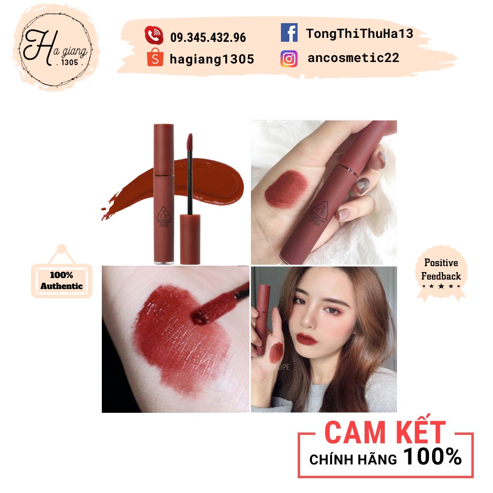 Son kem 3CE Velvet Lip Tint Taupe màu Đỏ Đất siêu đẹp - Son 3ce màu Taupe