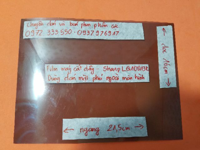phim phân cực 10in cho màn hình máy cắt đây Sharp LQ10D13K tặng dao,khăn lau,hướng dẫn dán