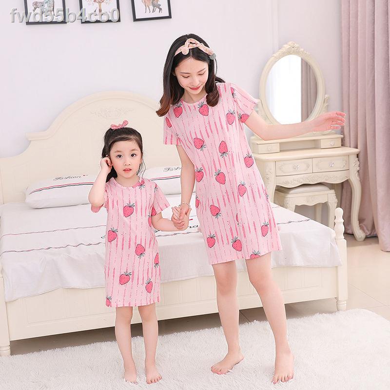 ♀ (HÀNG HOT)▪Cô gái váy ngủ cotton tinh khiết của cha mẹ-đứa trẻ em bé mỏng váy công chúa cô gái mẹ và con gái váy trẻ e