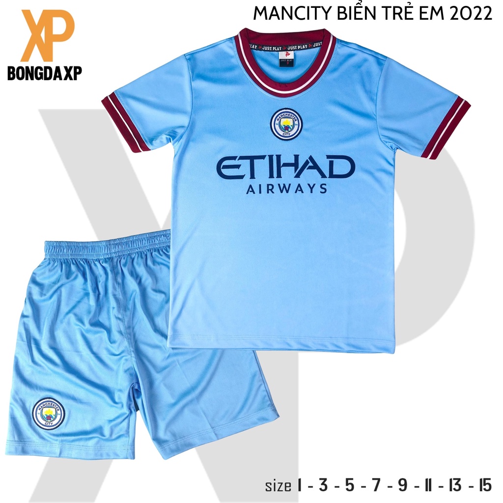 Quần áo bóng đá trẻ em đồ đá banh trẻ em CLB Manchester Ciity Siêu dễ thương Vải thun lạnh cao cấp