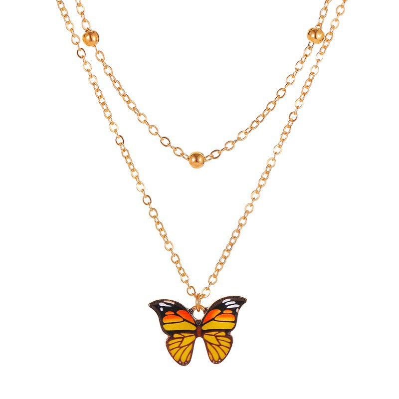 Vibrant-colored Butterfly Pendant with Lovely Pearl Beads for Women