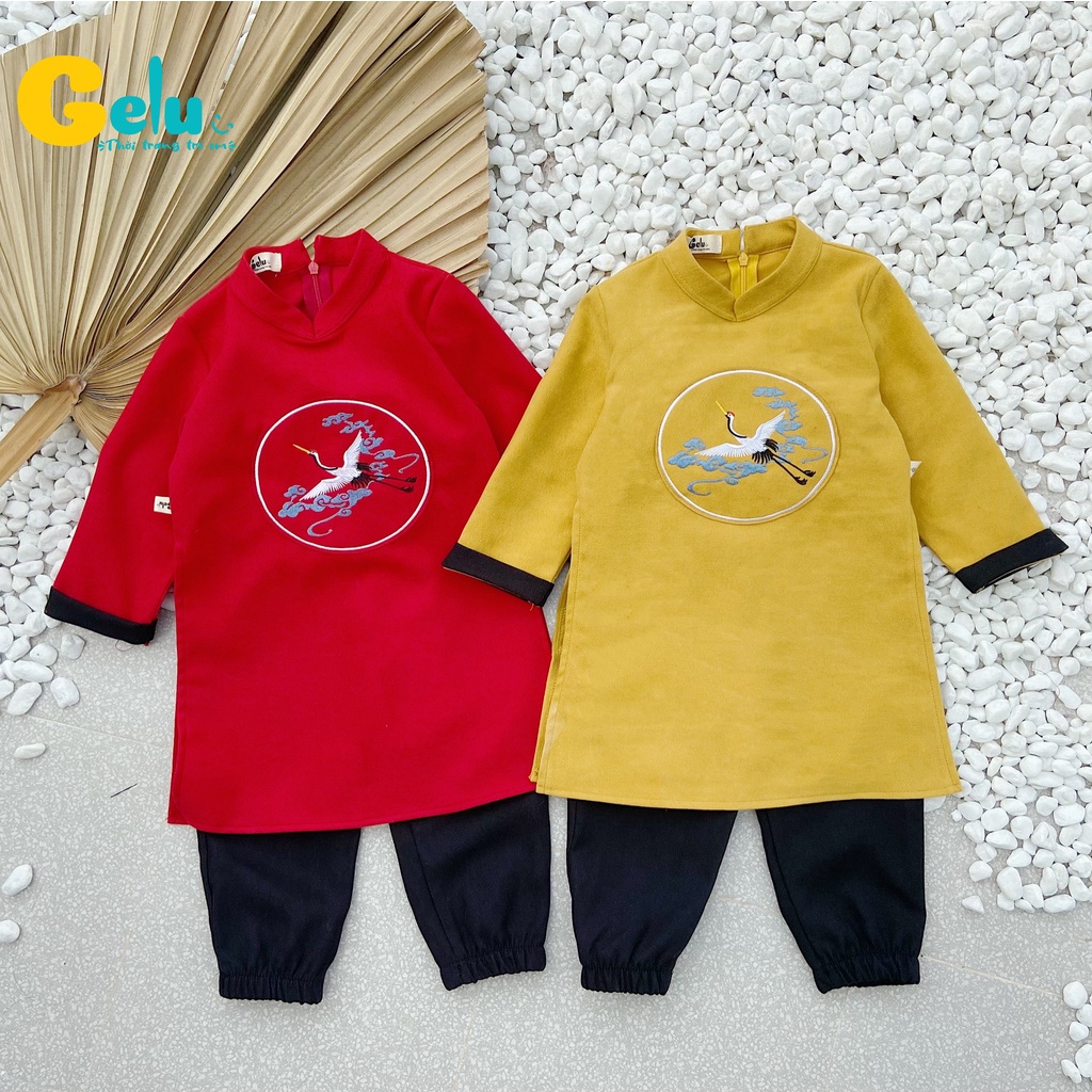 Set áo dài cách tân bé trai chất liệu Nhung Text Hàn cao cấp cho trẻ em - Gelukids-B025