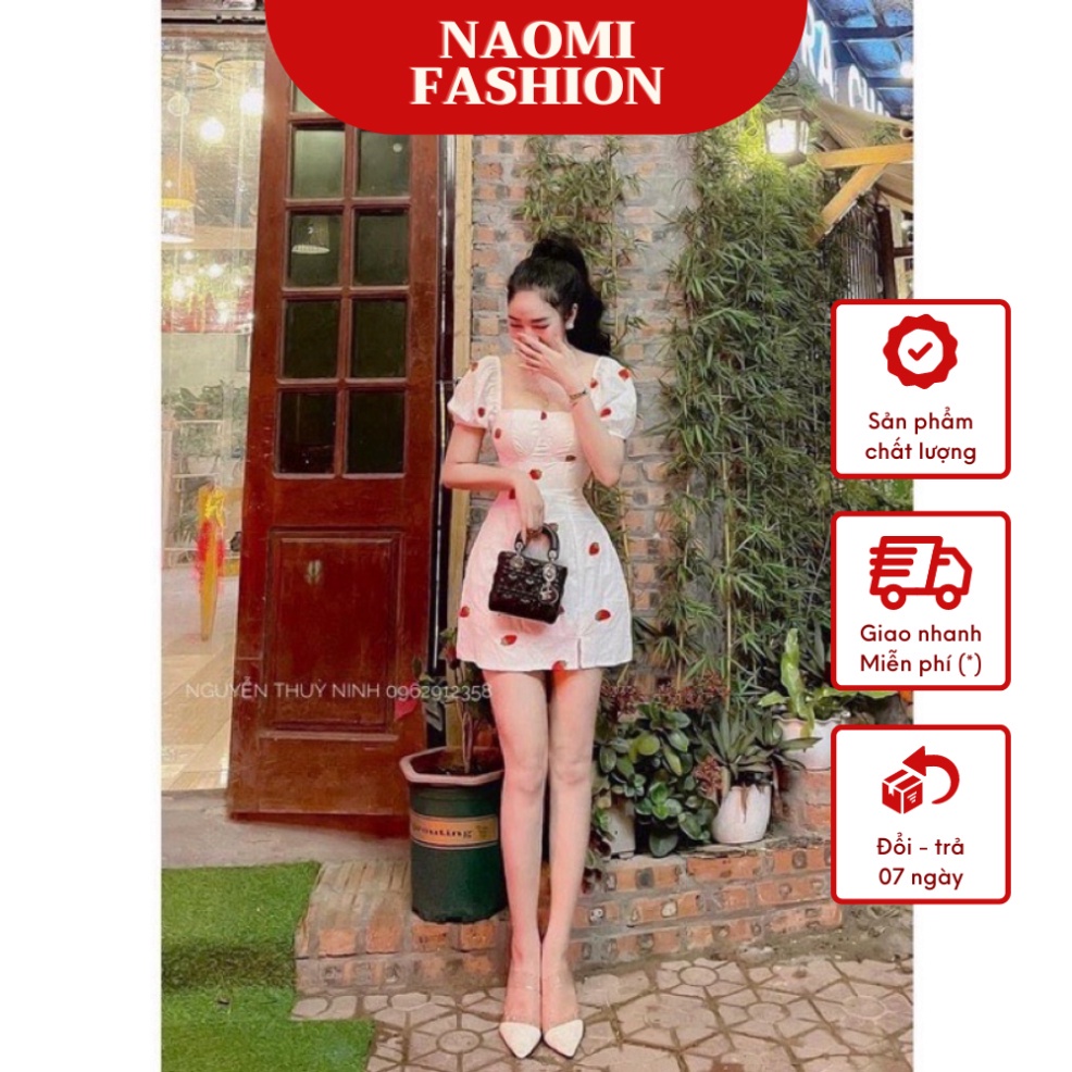Đầm Váy Trắng Cup Ngực Phối Quả Dâu – Naomi Fashion