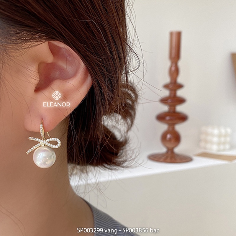 Bông tai cô dâu nữ đính đá hình nơ Eleanor Accessories ngọc trai nhân tạo nữ tính phụ kiện trang sức 3299