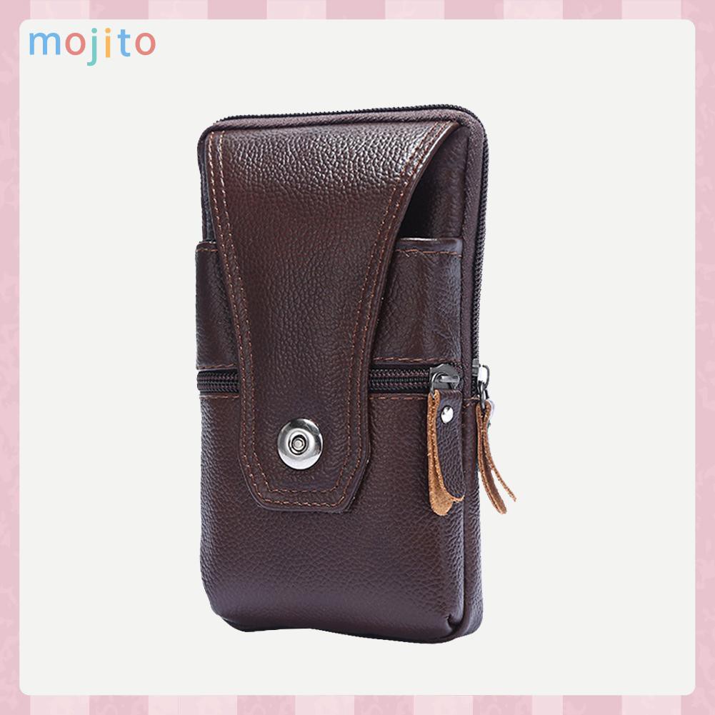 MOJITO Men Genuine Leather Waist Bag Business Waterproof Phone Belt Bum Zip Pouch