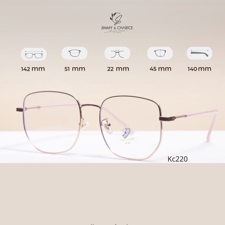 Gọng kính cận nữ Jimmy & Charice đa giác Hàn quốc mắt kính chống tia uv400, có cắt cận viễn loạn theo yêu cầu
