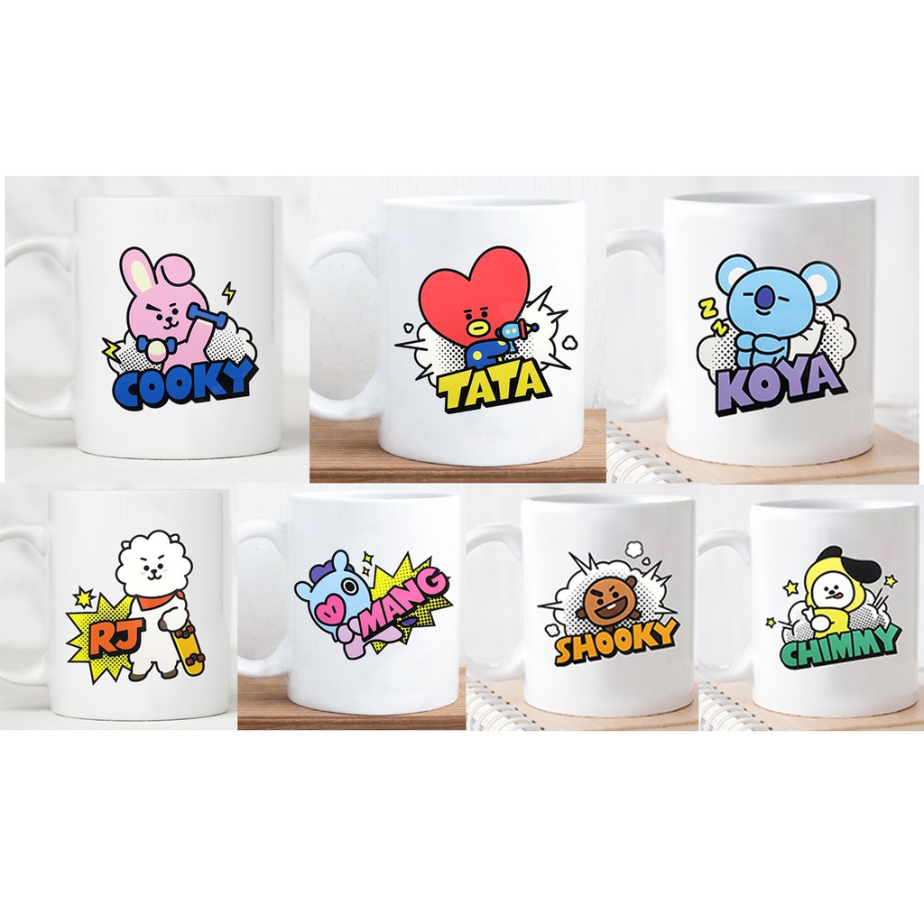 [FREESHIP] Bộ ly cốc sứ BTS Kpop hình các bé BT21 siêu dễ thương dành cho Army