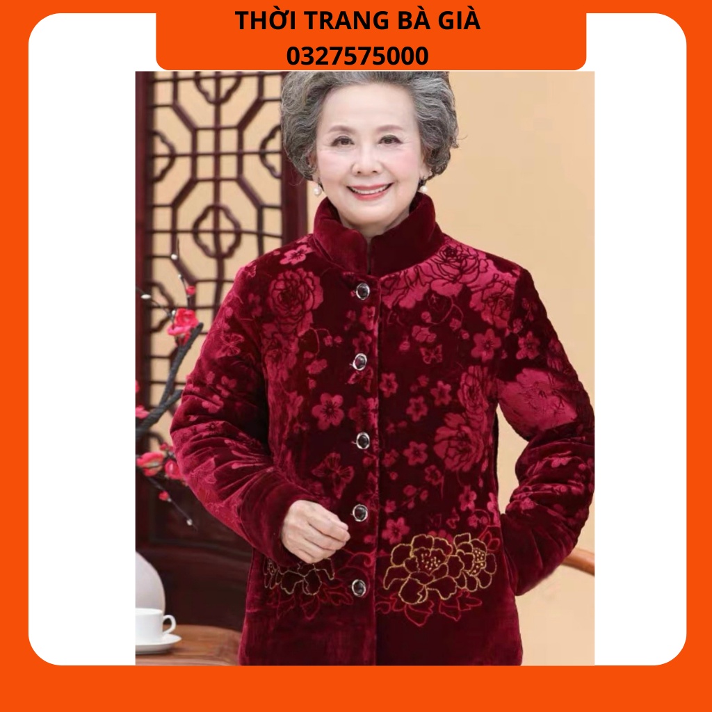 Áo Khoác Bông Nhung Bà Già Nhung Chần Bông Lót Lông Hàng Quảng Châu