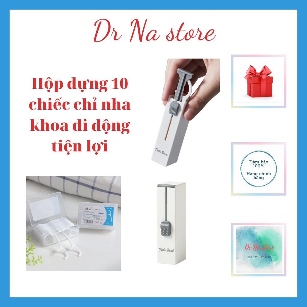 Hộp đựng tăm nha khoa, chỉ nha khoa cá nhân tiện lợi bỏ túi xách kèm theo 10 tăm chỉ nha khoa
