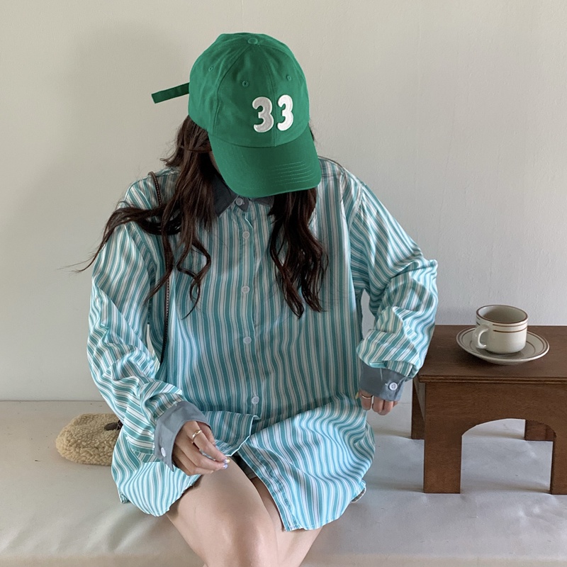 Áo sơ mi SUXI tay dài dáng rộng thiết kế đơn giản cho nữ