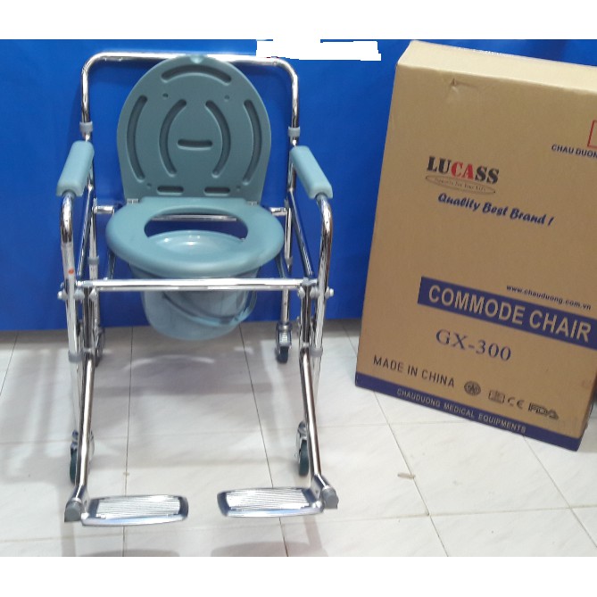 Ghế bô vệ sinh lucass GX300 có bánh xe, có để chân