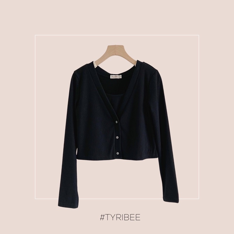 Set áo thun nữ croptop. cardigan tay dài có nút cài vải thun cao cấp nhiều màu - Cardigan Croptop - Tyribee Clothing