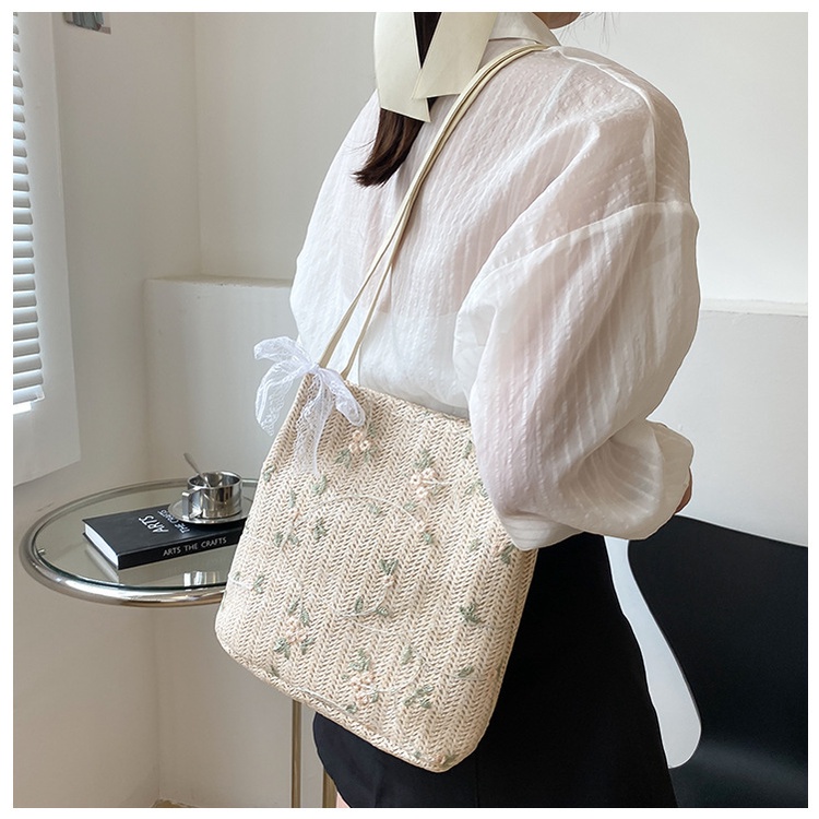 Túi Đeo Chéo Chất Cói Xô Đi Biển Thêu Cây Hoa Style Korea Mới Xinh