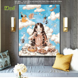 Tranh treo tường tự tô màu số hóa DALI Tranh em bé đáng yêu N035