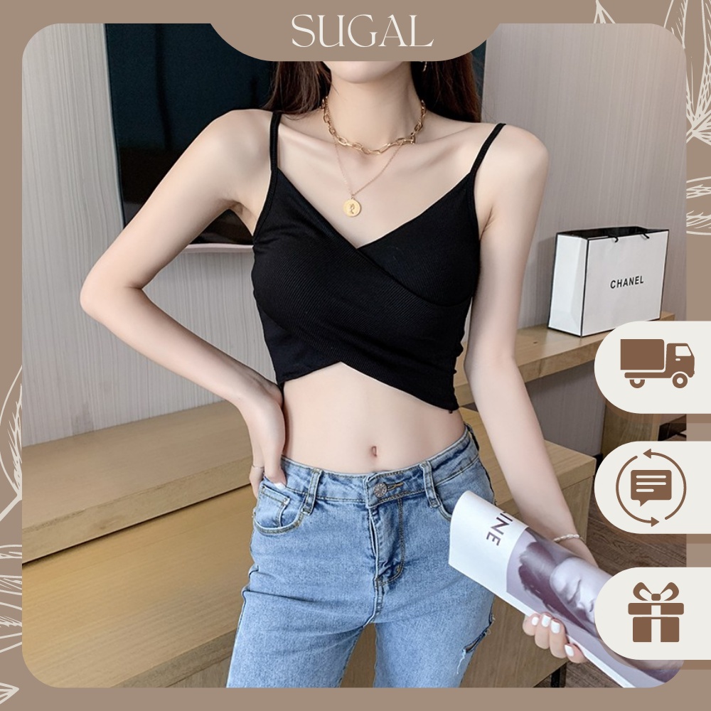 [Kèm Video SP] Áo Hai Dây Nữ Cao Cấp Thun Tăm Vạt Chéo Trơn Màu Dáng Basic Phong Cách Thời Trang Sugal TOP NU 018V6