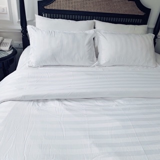Set chăn ga gối trắng kẻ sọc 3 phân