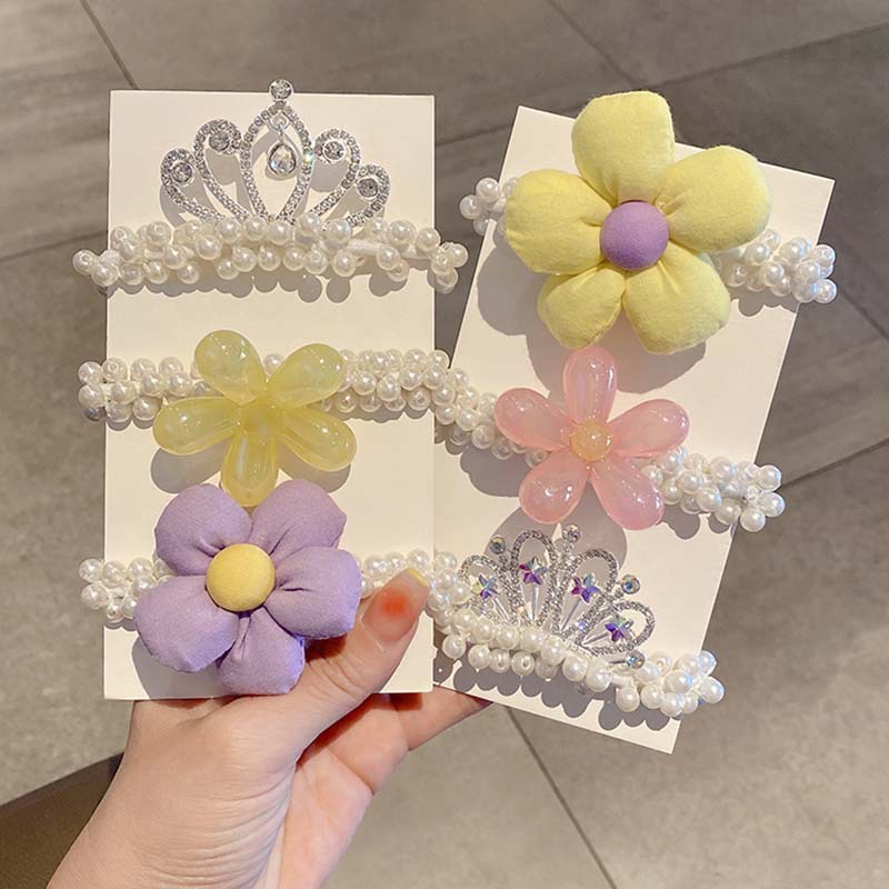 Dây Buộc Tóc Hình Vương Miện Đính Ngọc Trai Giả Cao Cấp Cho Bé Gái