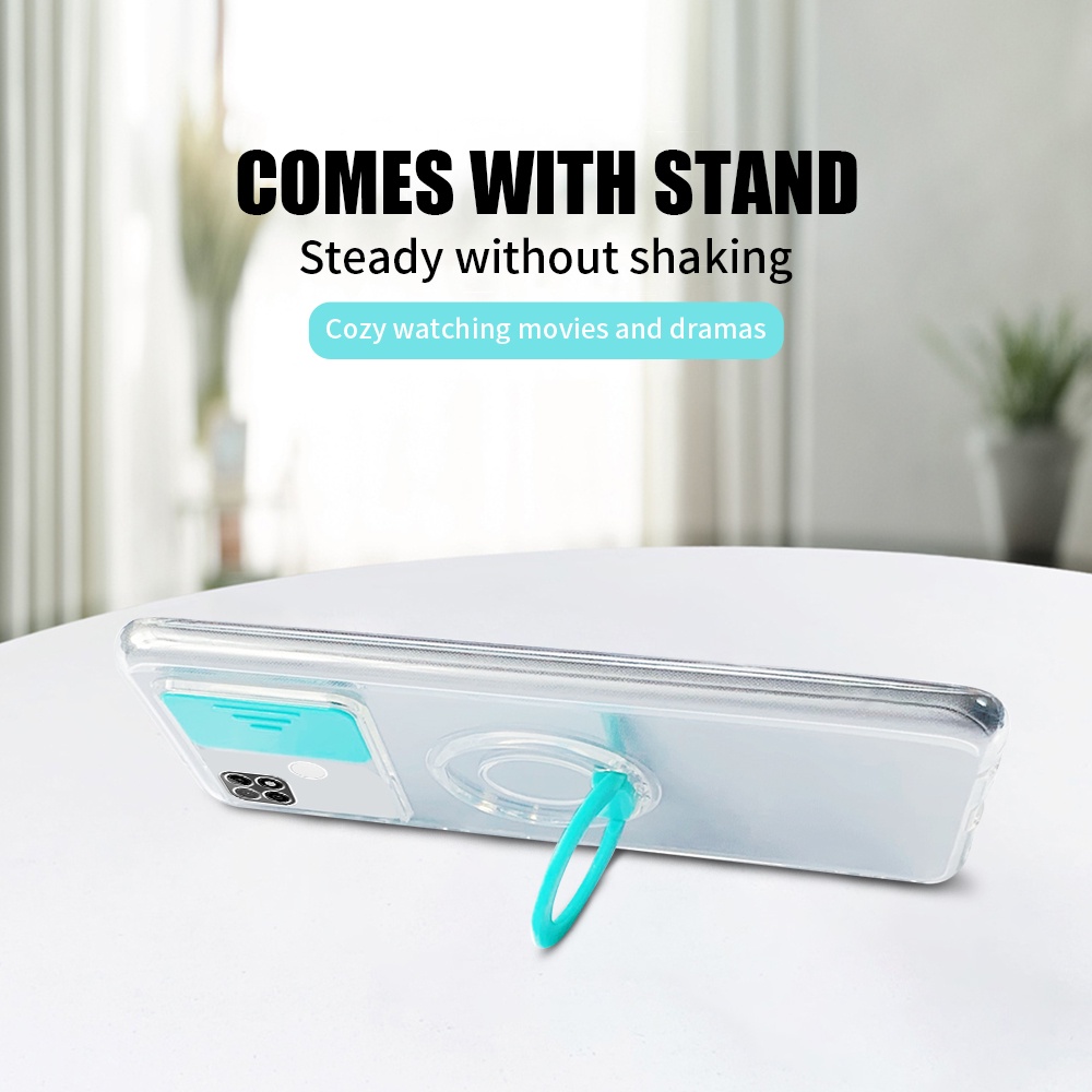 Ốp Điện Thoại Trong Suốt Có Vòng Đỡ Bảo Vệ Camera Cho Realme C21 C20 C15 C11 2021