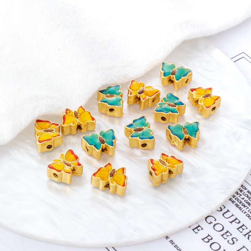 Phụ Kiện Hạt Xỏ Vòng Tay/Dây Chuyền Thủ Công Bằng Đồng 18k Màu Vàng Đồng Hình Bướm Đục Lỗ diy