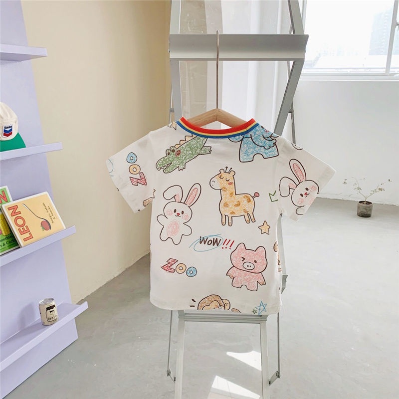 Áo Thun Tay Ngắn Hoạ Tiết Hoạt Hình Phong Cách Hàn Quốc