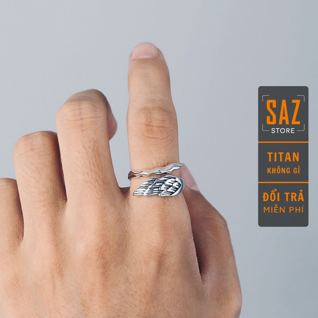 Nhẫn Nam Phong Cách Cá Tính SAZ Màu Bạc Đẹp Cao Cấp - Nhân Nam Họa tiết Cánh Titan - Nhẫn Angel