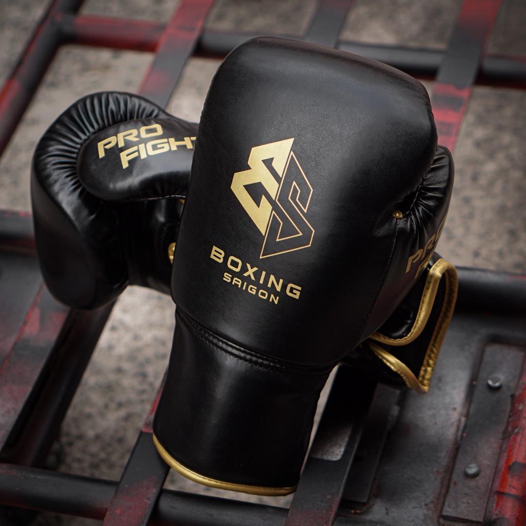 Găng Tay Boxing Saigon Pro Fight Gloves - Black