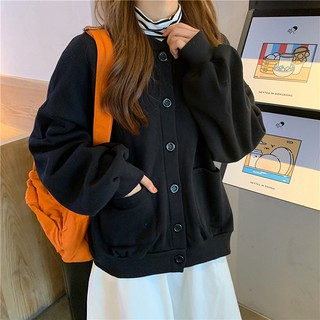 (Sẵn) Áo khoác nỉ cài cúc tay thụng có túi hai bên ulzzang - AKM06