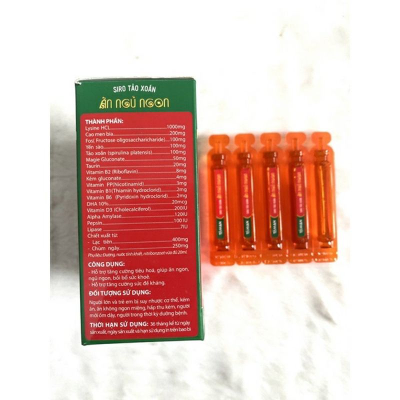 Siro tảo xoắn yến sào ăn ngủ ngon hộp 20 ống