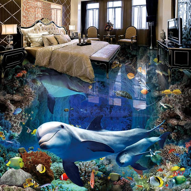 Giấy Dán Tường / Sàn Nhà Hình Cá Heo Chống Nước Tự Dính Trang Trí Phòng Ngủ / Nhà Tắm