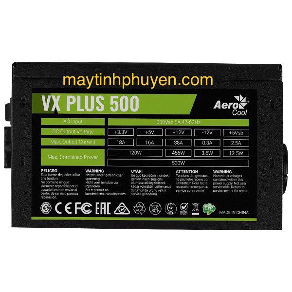 Nguồn Mới 500W AeroCool VX PLUS 500 dây dài có 8 pin cpu,6Pin 8Pin cho vga bảo hành 36 tháng