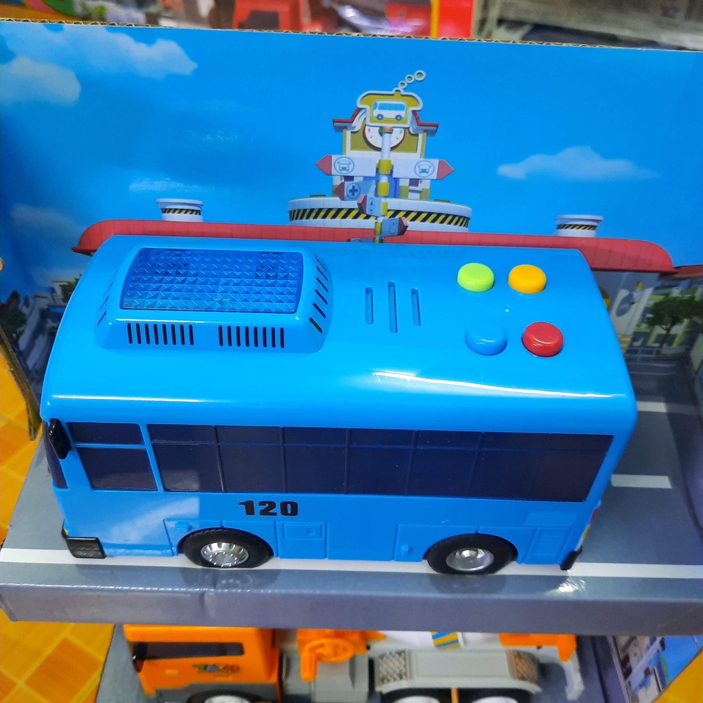 Bộ xe buýt Tayo The little bus gồm 2 xe Tayo và xe trộn bê tông Chris có âm thanh và đèn