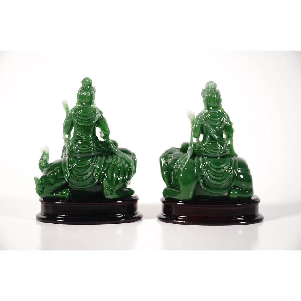 Bộ 2 tượng Phật Phổ Hiền và Văn Thù bồ tát ngồi ngọc xanh - Cao 10cm