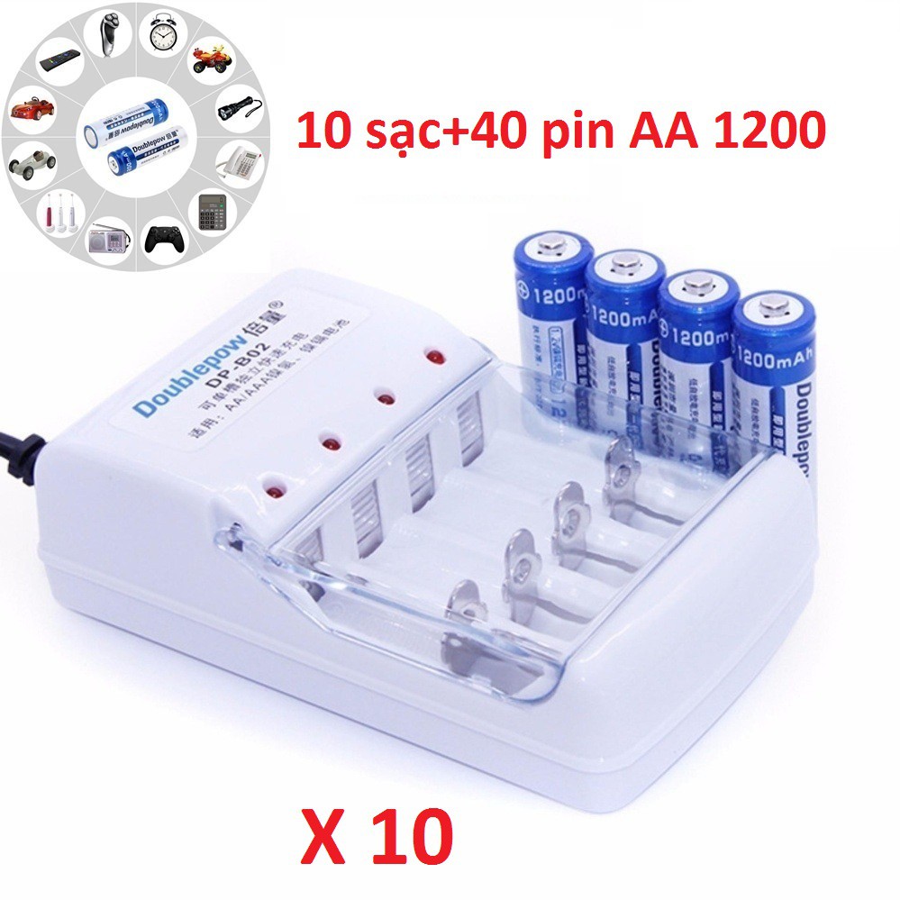 Combo 10 sạc DP02 + 40 pin sạc AA 1200mah chuyên mic karaoke không dây,máy đo huyết áp...
