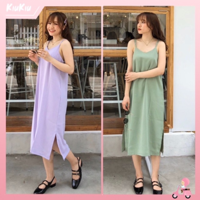 Váy hai dây đũi lụa siêu mát hàng có size xẻ tà xinh xắn | BigBuy360 - bigbuy360.vn