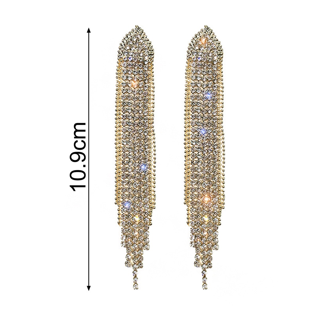 Ở stcok| 1 Đôi Bông Tai Dáng Dài Đính Đá Phối Tua Rua Thời Trang Cho Nữ