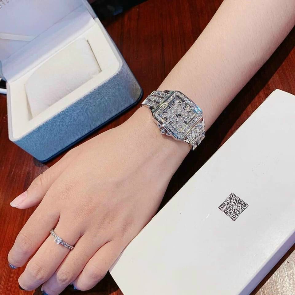 Đồng Hồ Nữ Davena D61151 , Mặt Vuông , Nạm Đá , Size 29x29mm