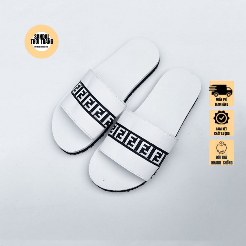 Dép sandal quai ngang nữ nam, SANDALTHOITRANG Dép quai ngang FF Trắng/đen full size 30-44