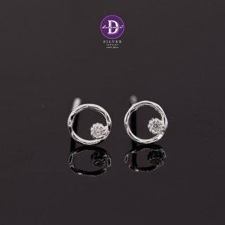 Bông Tai Bạc 925 Hình Tròn Đính 1 Viên Đá Nhỏ 1Li Ddreamer 2394BTH