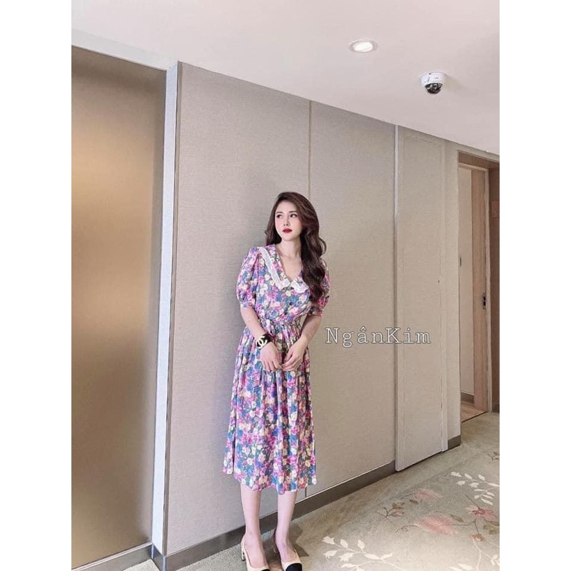 Đầm Hoa Lụa Voan Cổ Ren Dáng Suông Xoè Cực Xinh 💋freeship💋