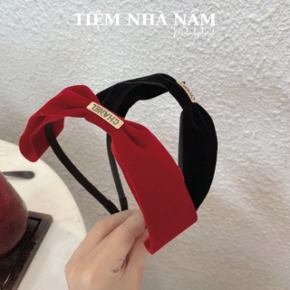 🎀 BỜM / CÀI TÓC NƠ NHUNG LỆCH ĐÍNH TAG Chanel SANG TRỌNG [ Nhà Nấm handmade ]