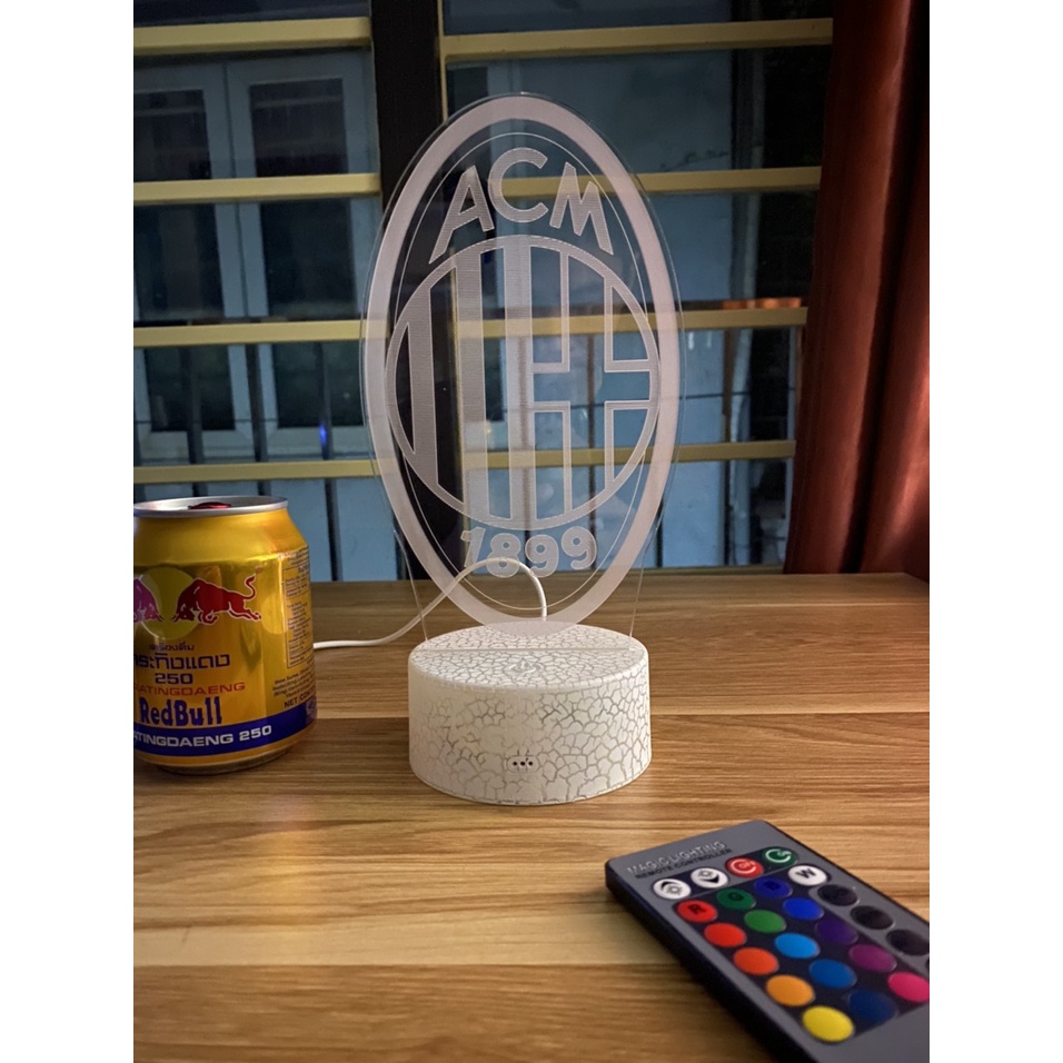 Đèn ngủ 3D CLB bóng đá Ac Milan đế pha lê kèm điều khiển từ xa - Đèn Led 16 màu