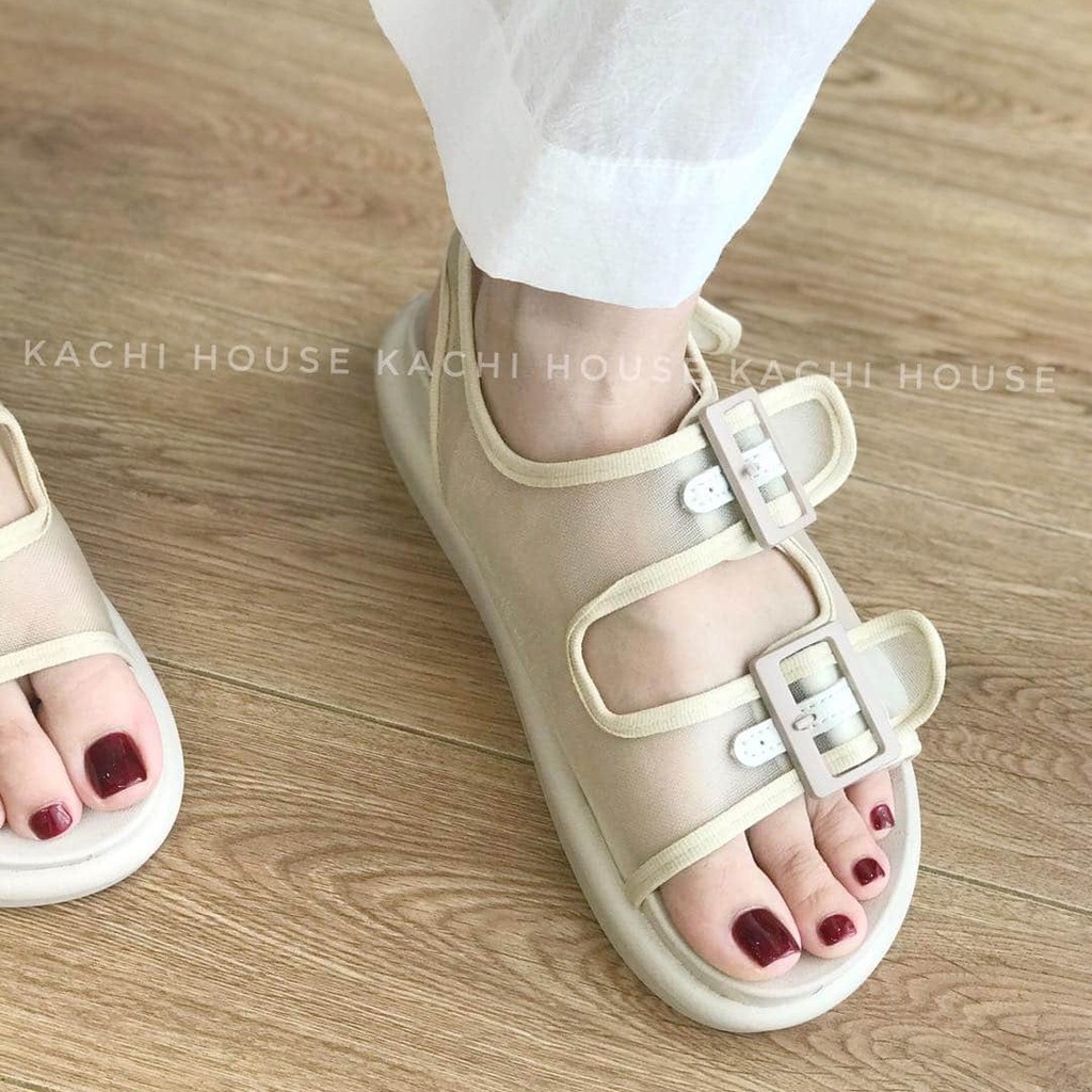 [NOWSHIP HN] Sandal Ulzzang nữ quai lưới thoáng 3 màu xanh/đen/kem thời trang trẻ trung đơn giản đế bằng cao 3cm đẹp mới