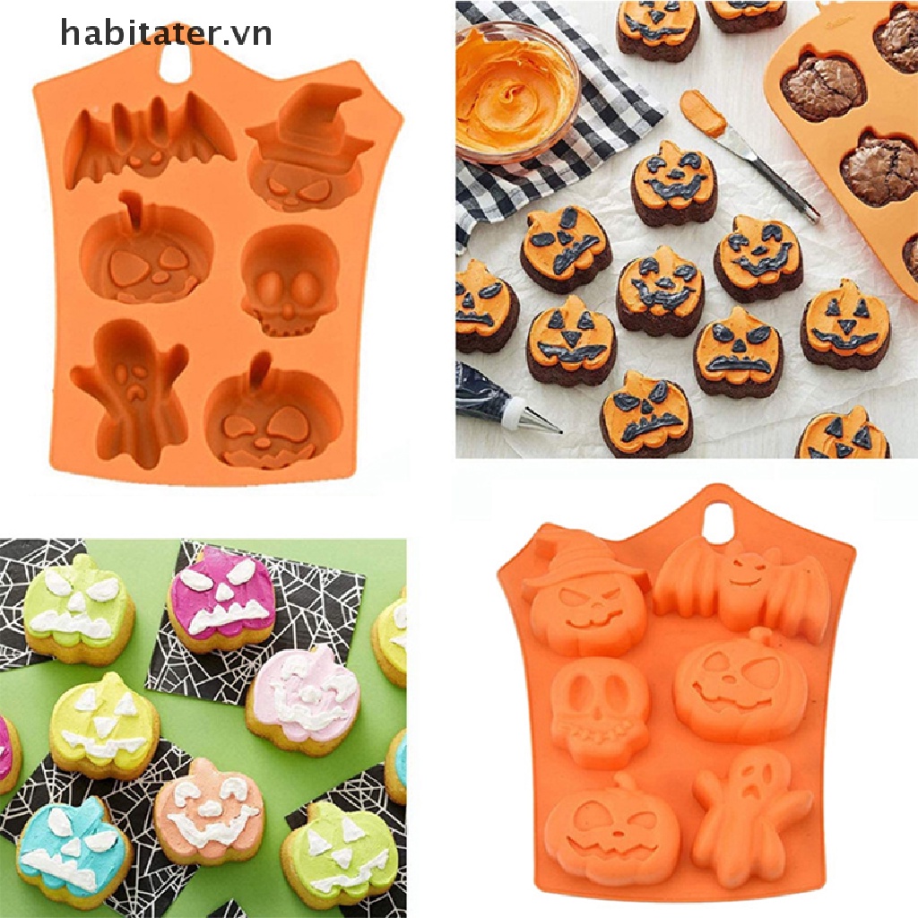 Khuôn Làm Bánh 6 Ngăn Hình Dơi Bí Ngô Halloween