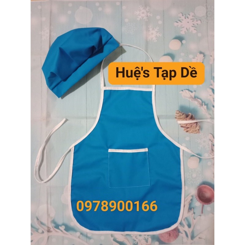 sét 20 bộ tạp dề xanh dương mũ trắng tiểu học