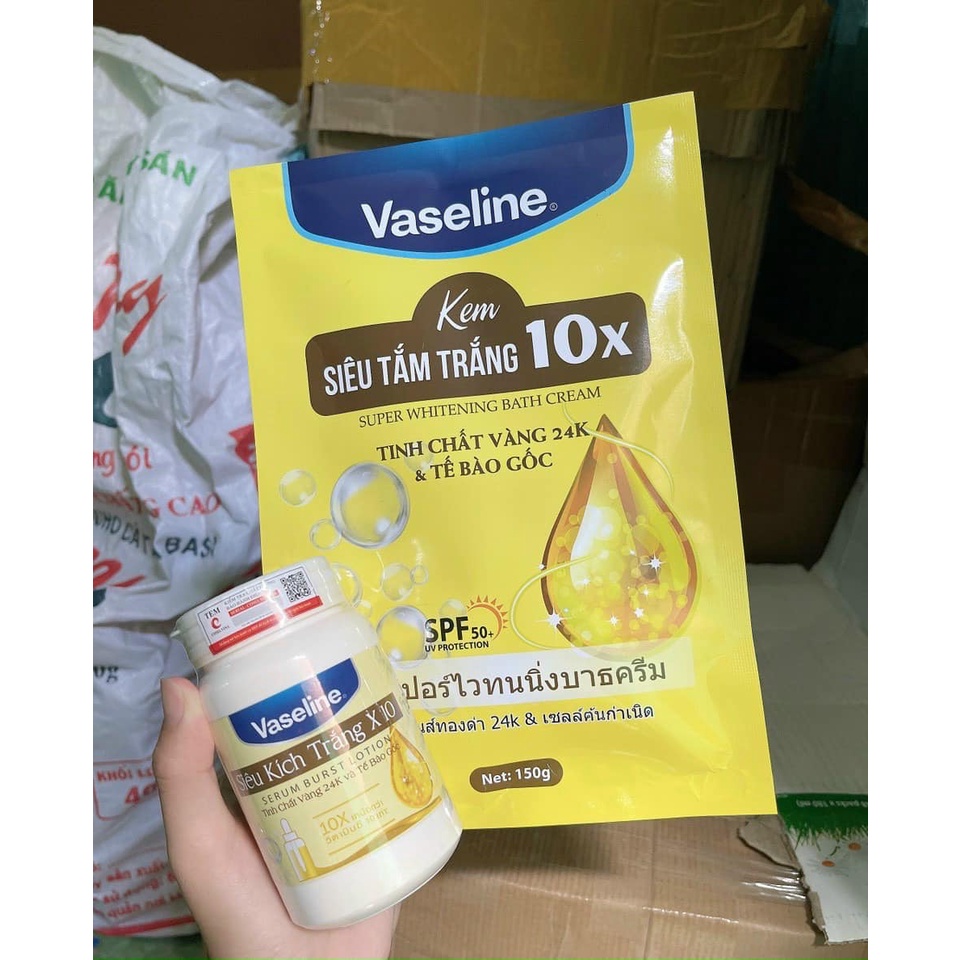 Combo kem kích trắng + Tắm trắng Vaseline x10