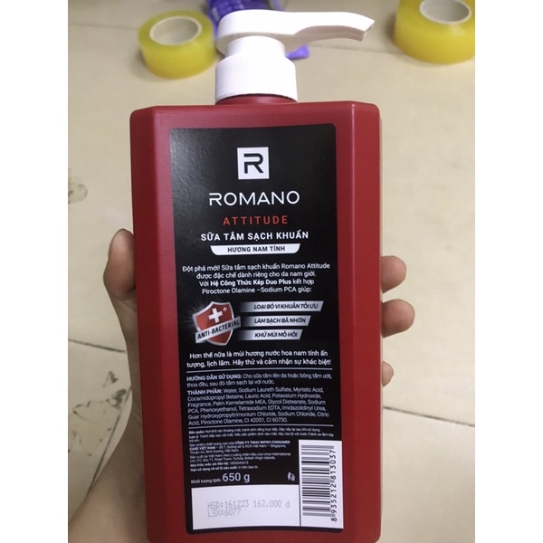 SỮA TẮM SẠCH KHUẨN ROMANO CHAI 650g giá bìa 162k