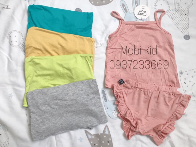 Minky mom thun lạnh bộ 2 dây quần chip bèo bé gái